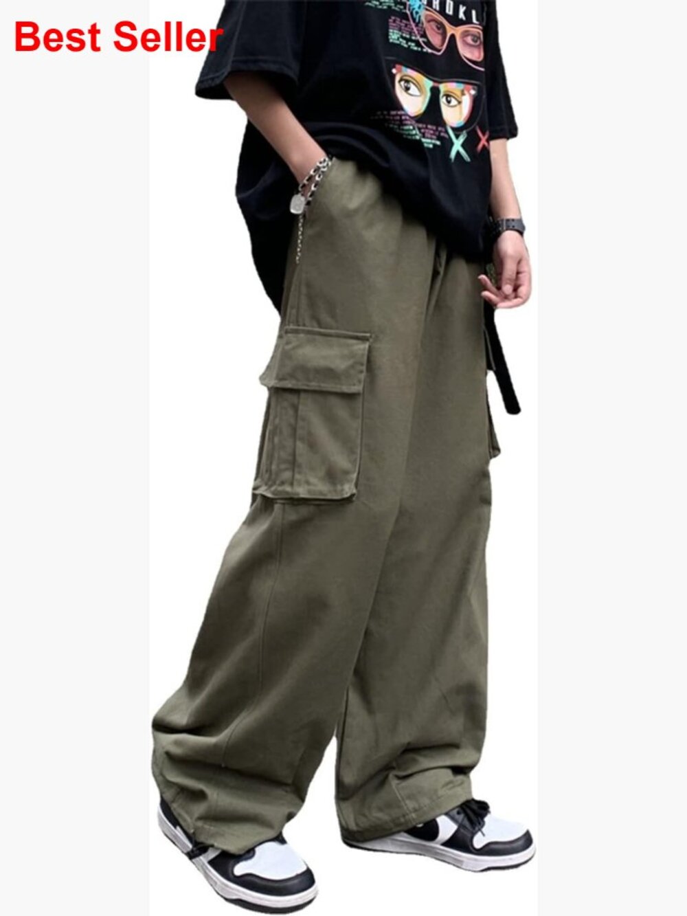 Baggy Cargo Joggers Men's Cotton Streetwear Wide Leg Pants